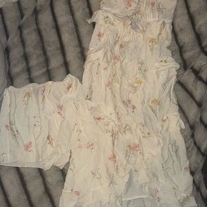 Promesa Floral Ruffle Jumpsuit - White with Pink and Yellow Accents